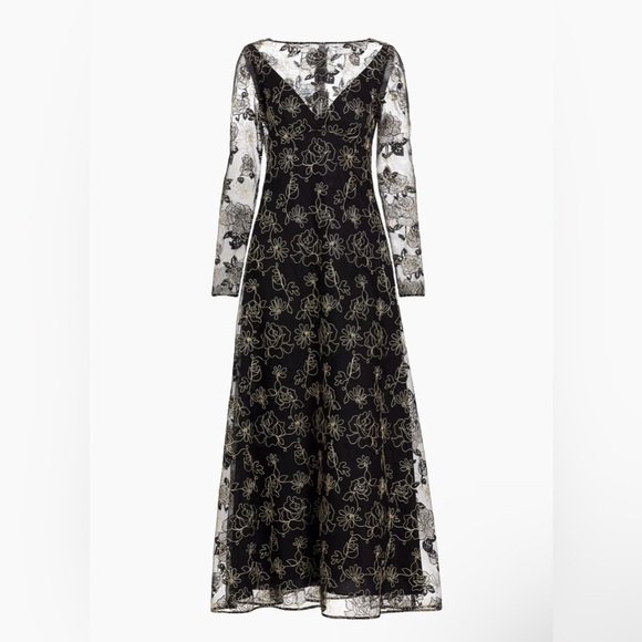 NWT Lela Rose Embroidered Floral Lace Long-Sleeve Illusion Maxi Dress Size 8 - Picture 2 of 9